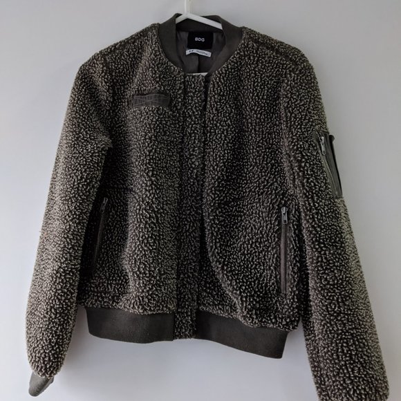UO BDG Cozy Teddy Bomber Jacket Brown Size Small - Picture 5 of 11